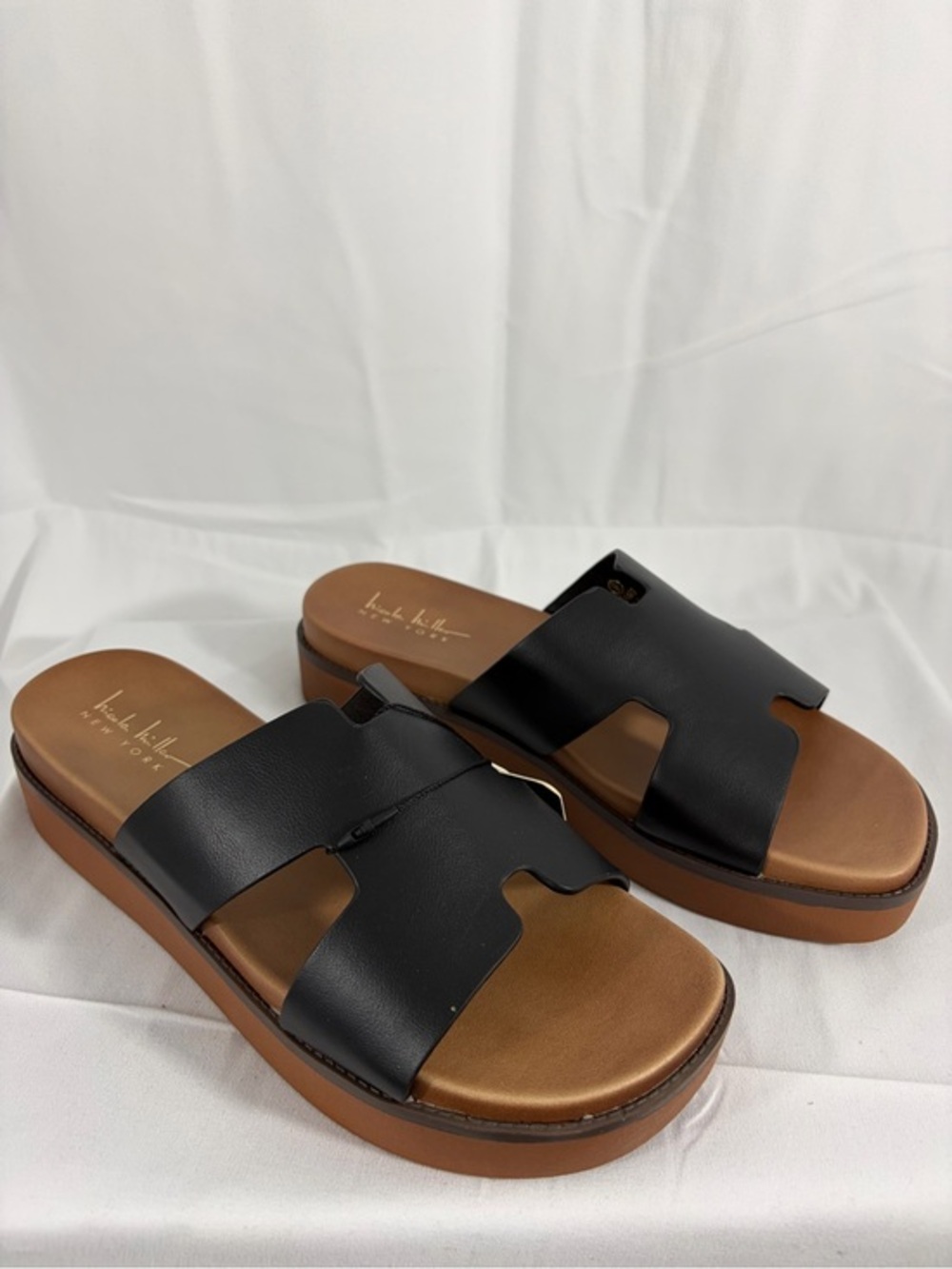 Nicole Miller Black and Brown Slide Platform Mules